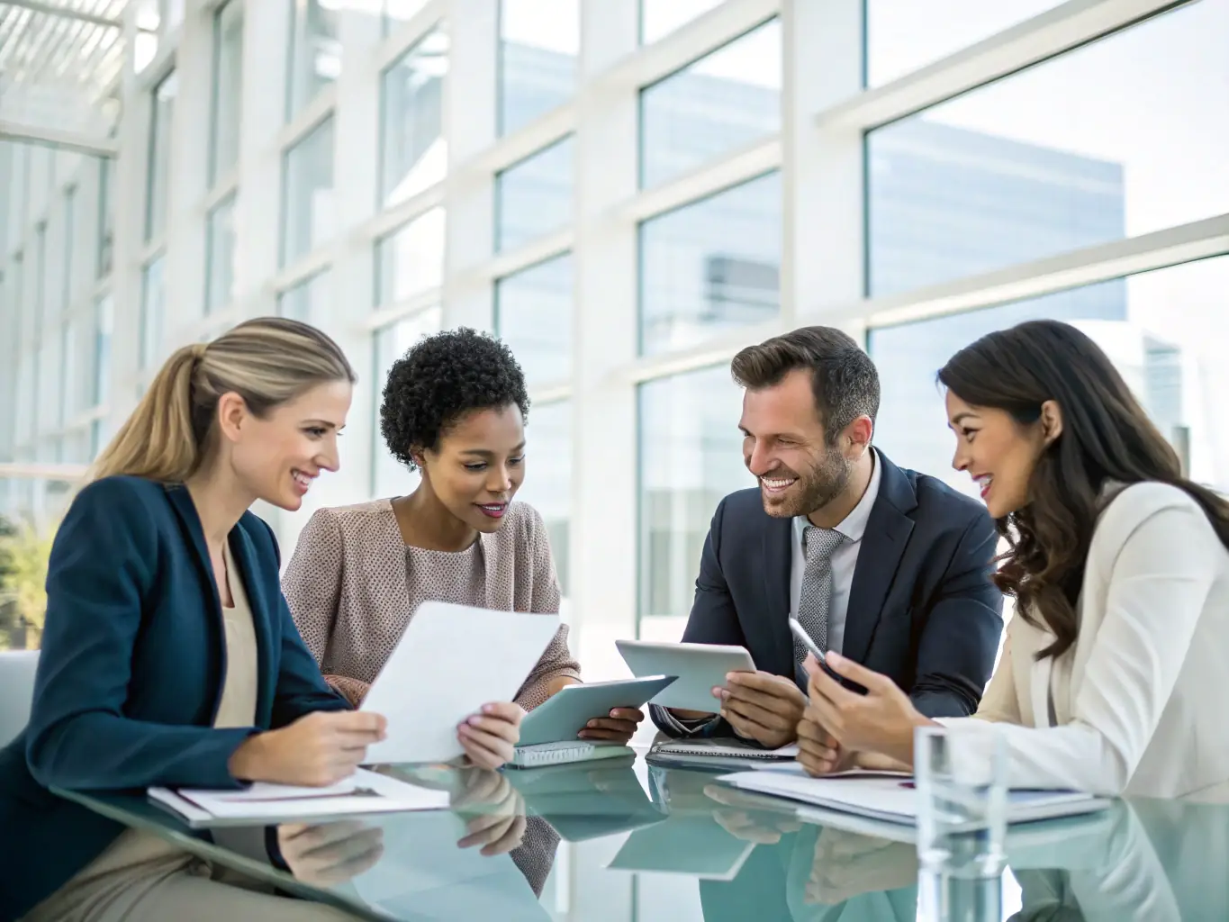 An image depicting a diverse group of South African professionals collaborating on financial planning, set against the backdrop of a modern Johannesburg skyline, symbolizing teamwork and local expertise.